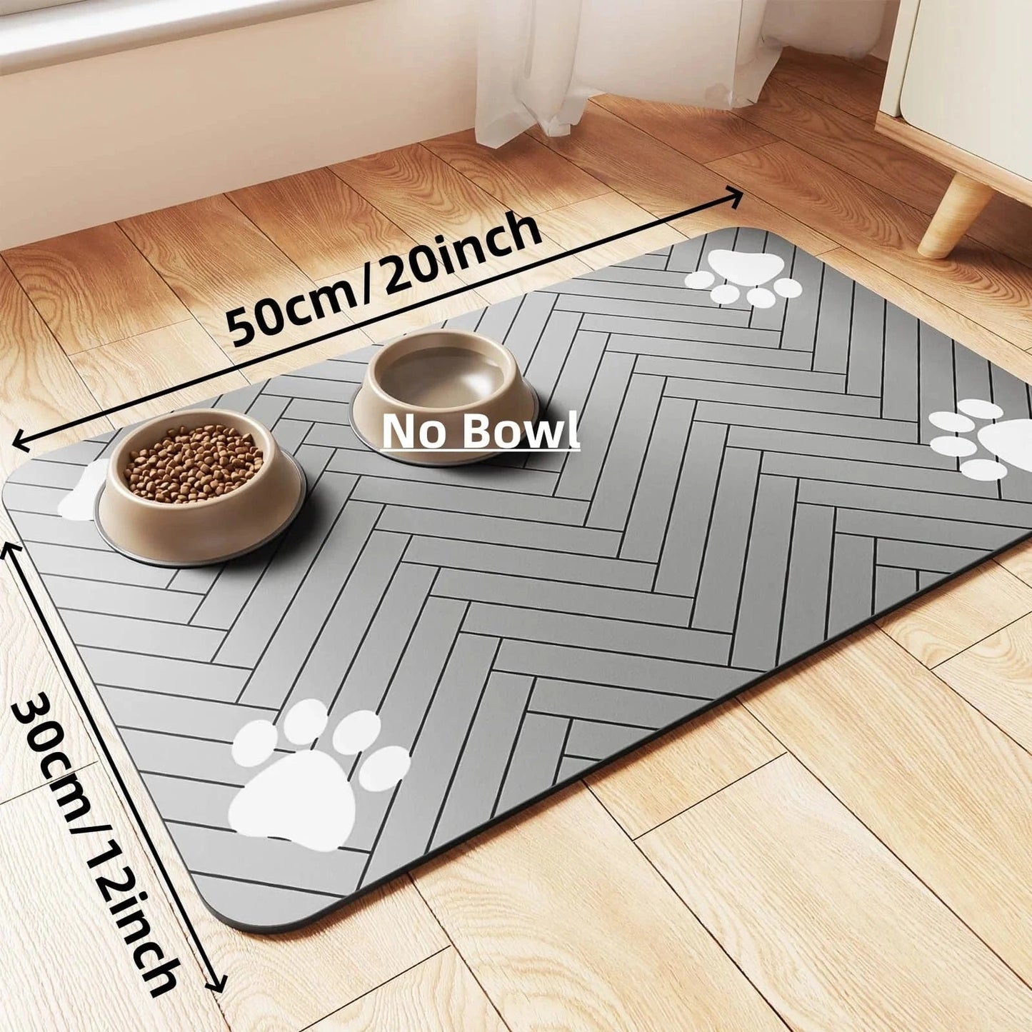 ZEDAPaw 30x50 Gray Quick-Dry Placemat with Waterproof Rubber Backing for Cats & Dogs