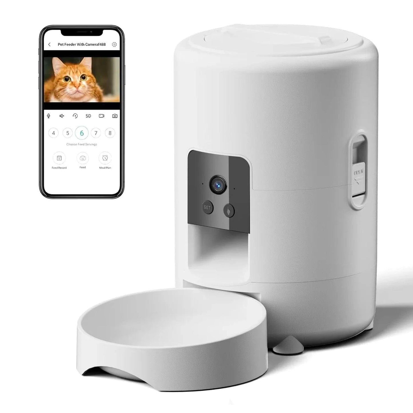 ZEDAPaw Round White 2L Smart Pet Feeder with Camera