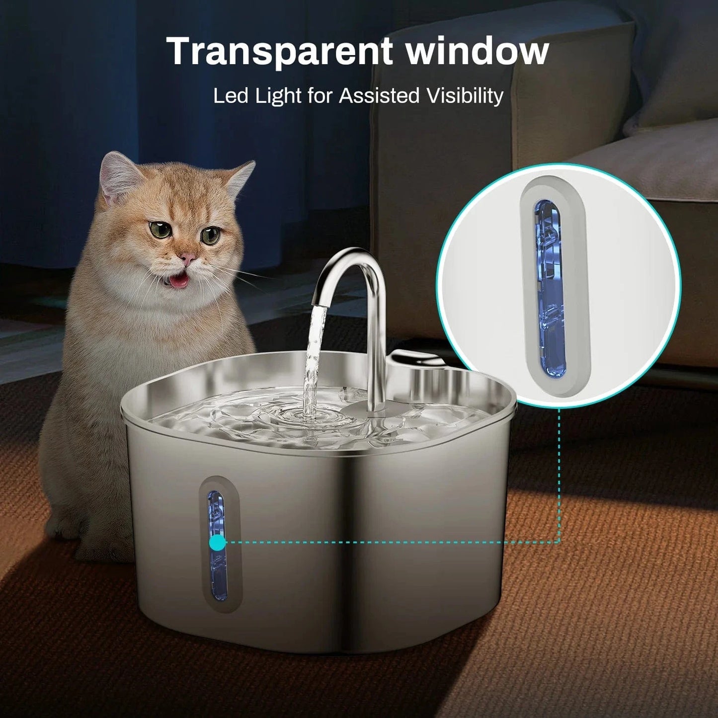 ZEDAPaw Stainless Steel 2.2L Stainless Steel Automatic Pet Water Fountain