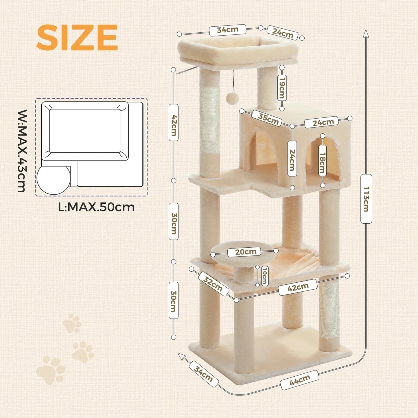 ZEDAPaw 113 cm Multi-Level Cat Cat Tower