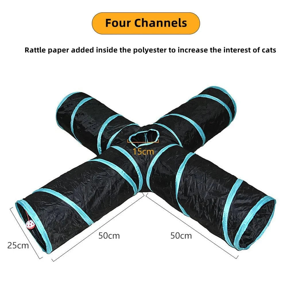 ZEDAPaw Black-Blue 4-Tunnel Interactive Play Tunnel Toy for Indoor Cats