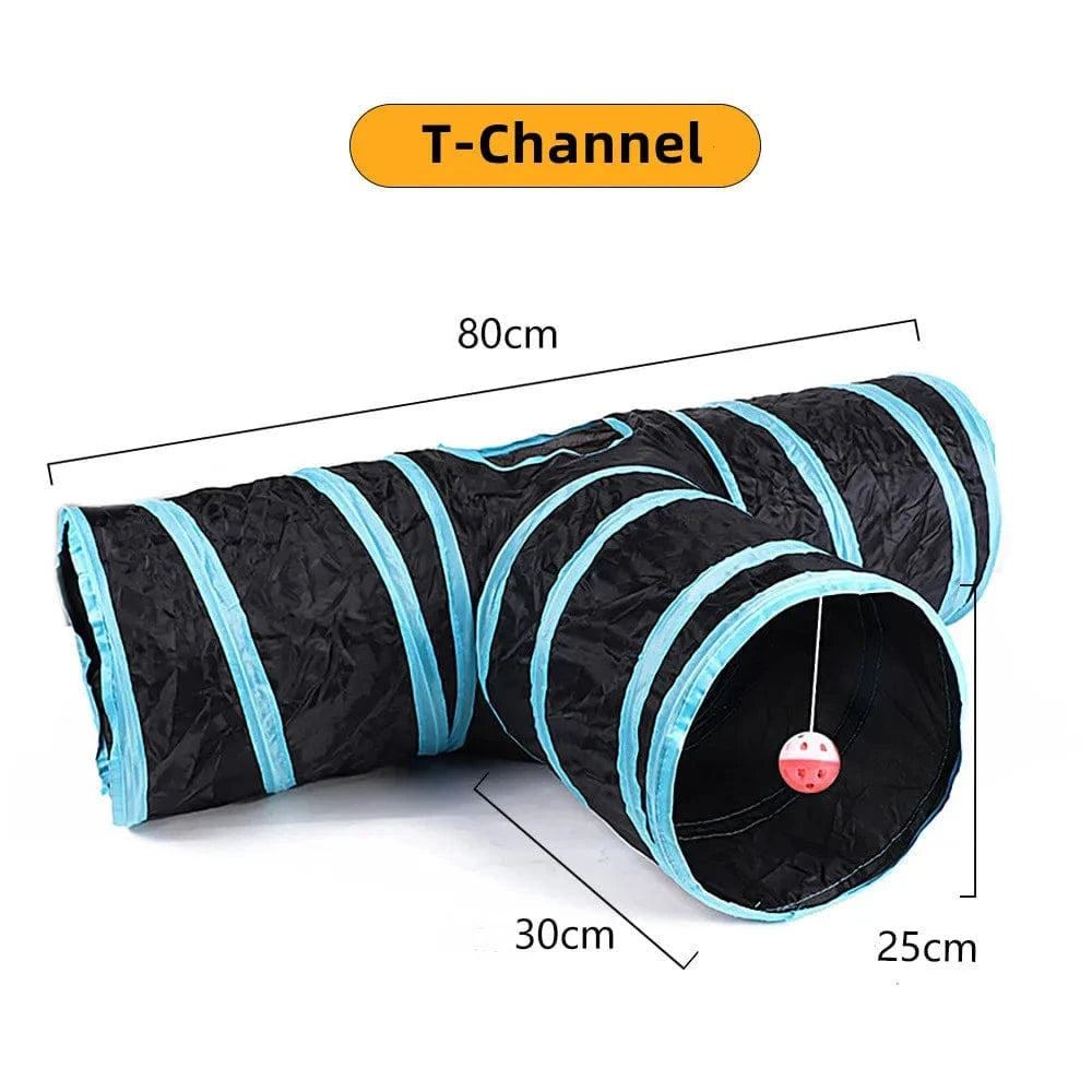 ZEDAPaw Black-Blue T-Tunnel Interactive Play Tunnel Toy for Indoor Cats