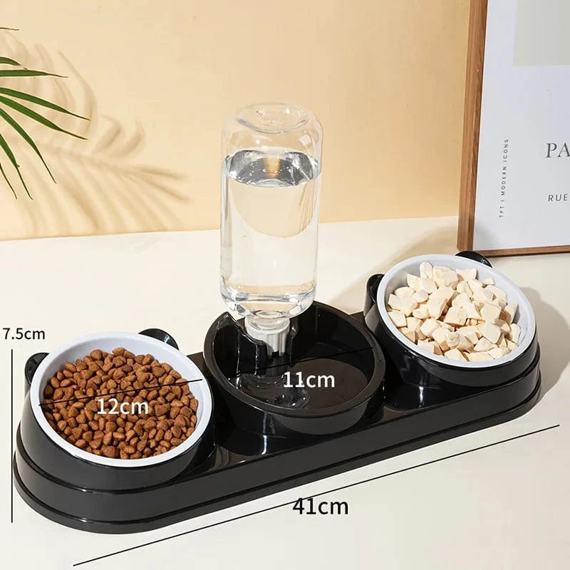 ZEDAPaw Black Raised Bowls with Automatic Water Bottle for Cats & Small Dogs