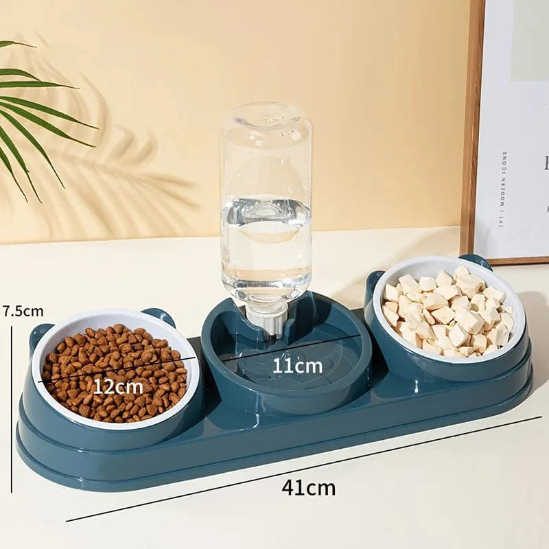 ZEDAPaw Blue Raised Bowls with Automatic Water Bottle for Cats & Small Dogs