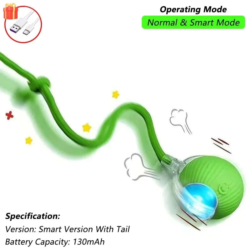 ZEDAPaw Green Tail Ball Smart Rolling Interactive Cat Ball Toy