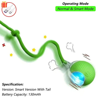 ZEDAPaw Green Tail Ball Smart Rolling Interactive Cat Ball Toy
