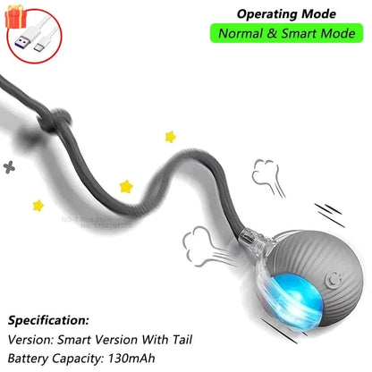 ZEDAPaw Grey Tail Ball Smart Rolling Interactive Cat Ball Toy