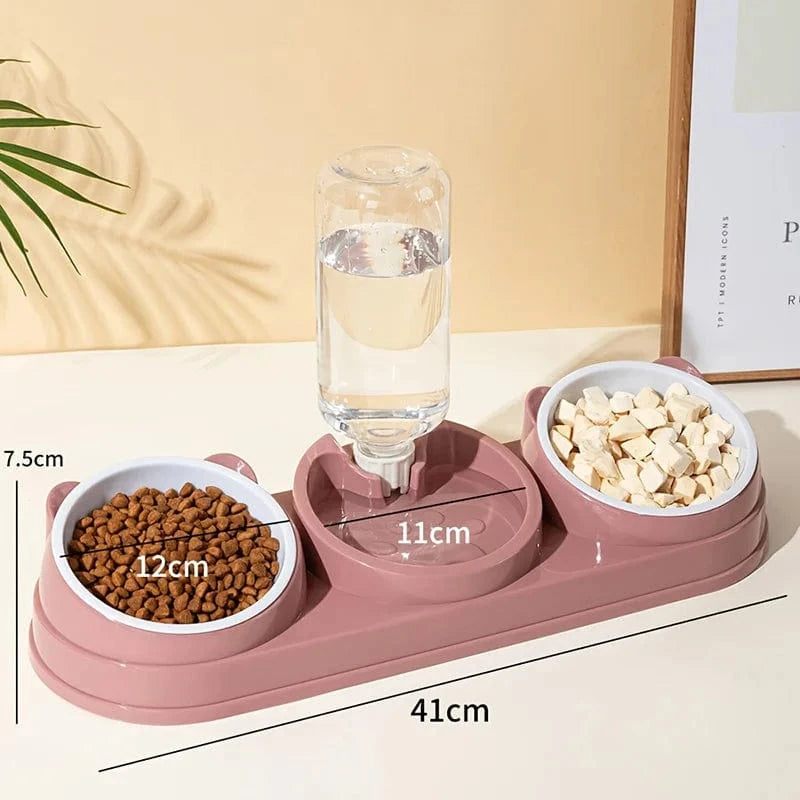 ZEDAPaw Pink Raised Bowls with Automatic Water Bottle for Cats & Small Dogs