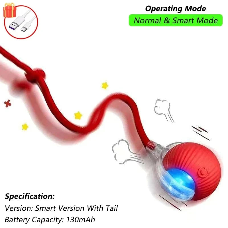 ZEDAPaw Red Tail Ball Smart Rolling Interactive Cat Ball Toy