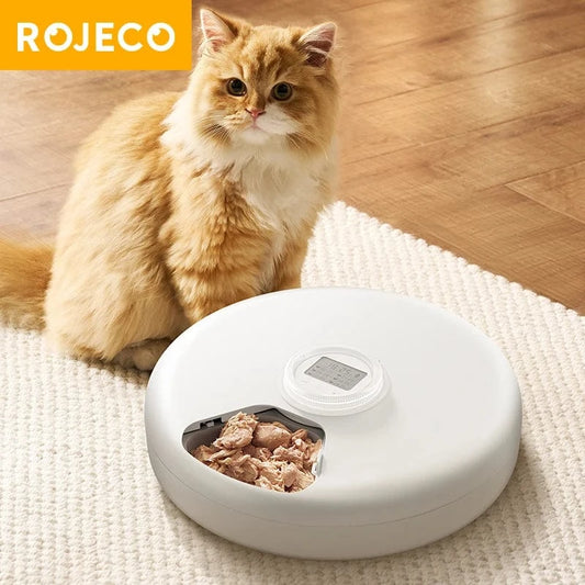 ZEDAPaw Shop White ROJECO 6-Meal Wireless Cat & Dog Food Dispenser for Wet & Dry Food