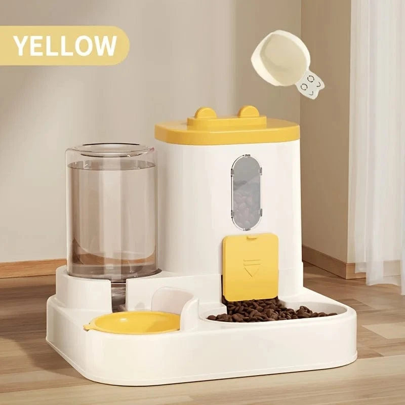 ZEDAPaw Yellow 2-in-1 Cat Food & Water Dispenser